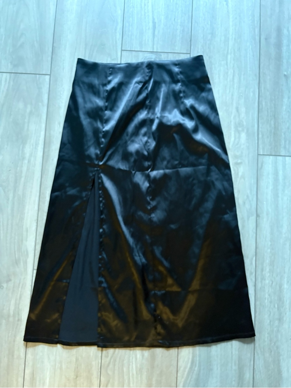 Black Satin Madi Skirt with Side Slit